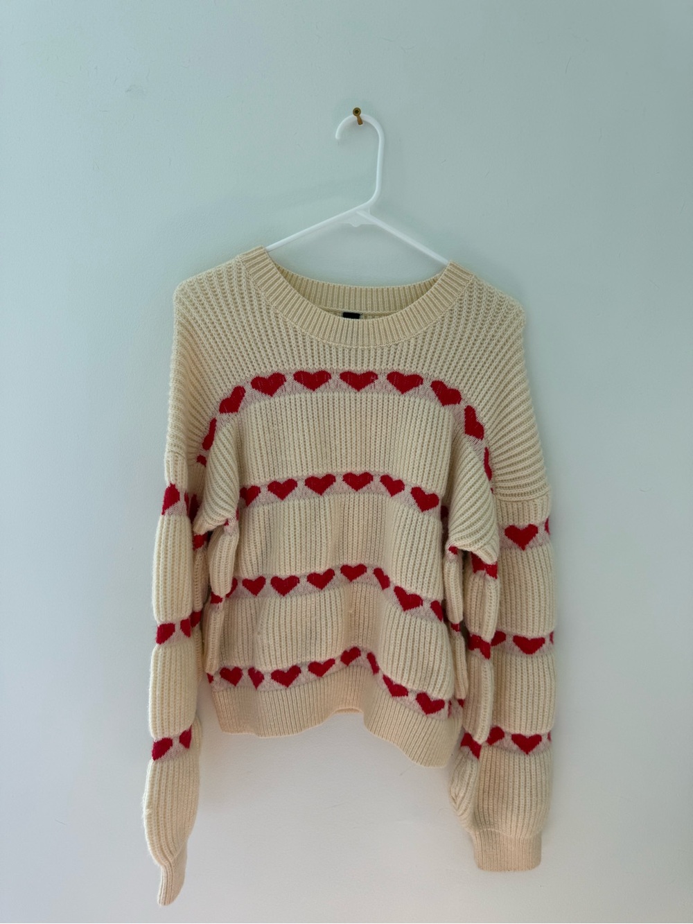 Cider Cream Sweater with Red Heart Stripes - Women